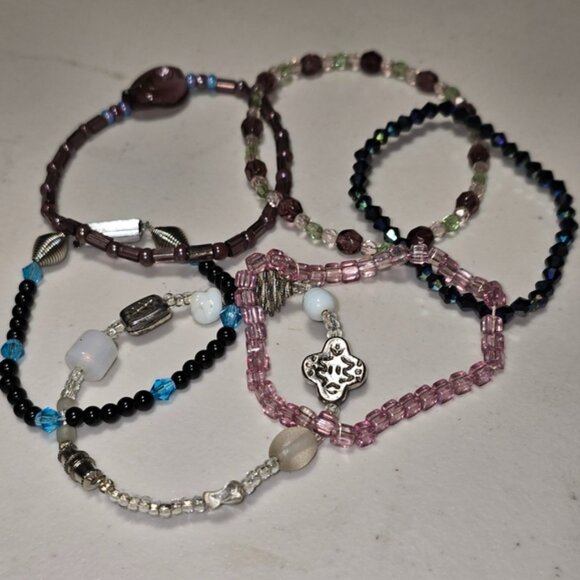 Handmade Crystal Beaded Stretchy Bracelet Lot of 6 - Picture 1 of 6